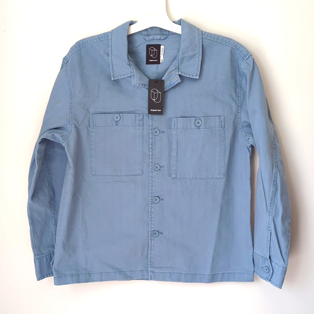 NWT Men's Light Blue Denim Button Up Shirt/ Jacket-Original Use- Medium